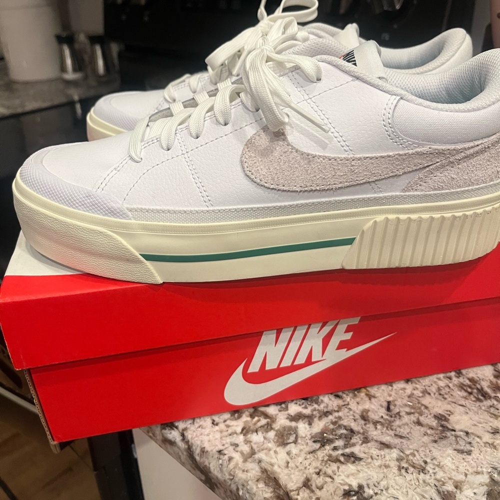 Nike White and Cream Court Legacy Lift Athletic Shoes